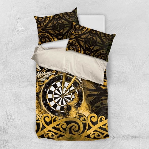 New Zealand Darts Bedding Set Maori Koru Dartboard Gold Flame