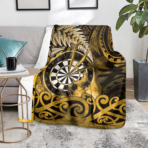 New Zealand Darts Blanket Maori Koru Dartboard Gold Flame