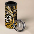 Personalised New Zealand Darts 4 in 1 Can Cooler Tumbler Maori Koru Dartboard Gold Flame