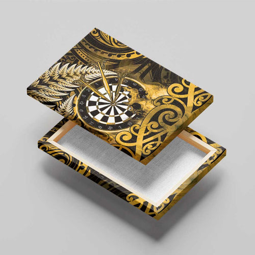 New Zealand Darts Canvas Wall Art Maori Koru Dartboard Gold Flame