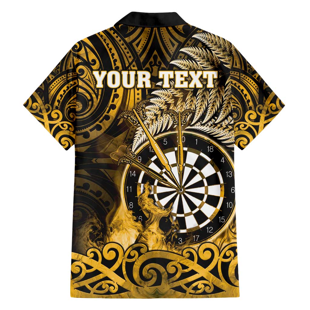 Personalised New Zealand Darts Family Matching Off Shoulder Maxi Dress and Hawaiian Shirt Maori Koru Dartboard Gold Flame