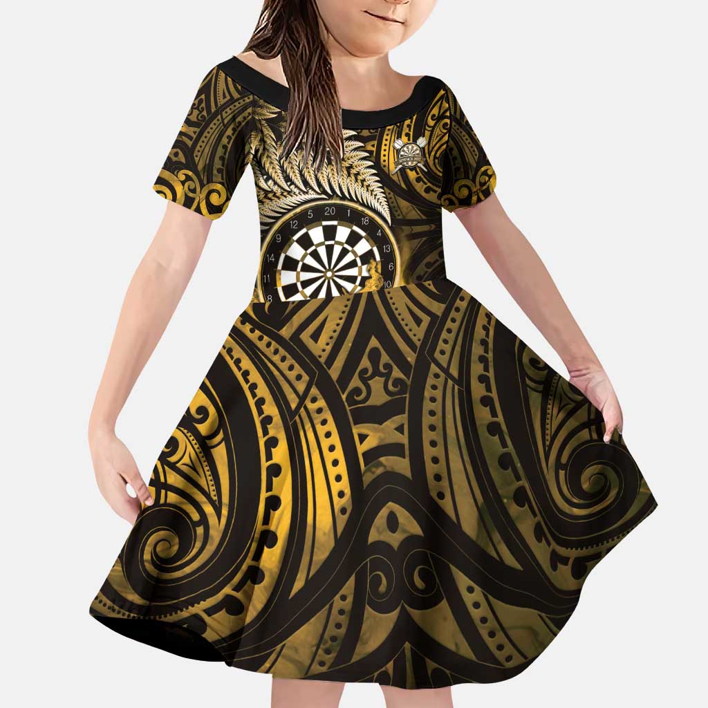 Personalised New Zealand Darts Family Matching Puletasi and Hawaiian Shirt Maori Koru Dartboard Gold Flame