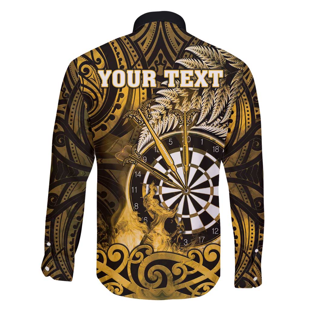 Personalised New Zealand Darts Family Matching Puletasi and Hawaiian Shirt Maori Koru Dartboard Gold Flame