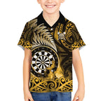 Personalised New Zealand Darts Hawaiian Shirt Maori Koru Dartboard Gold Flame
