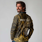 Personalised New Zealand Darts Long Sleeve Polo Shirt Maori Koru Dartboard Gold Flame