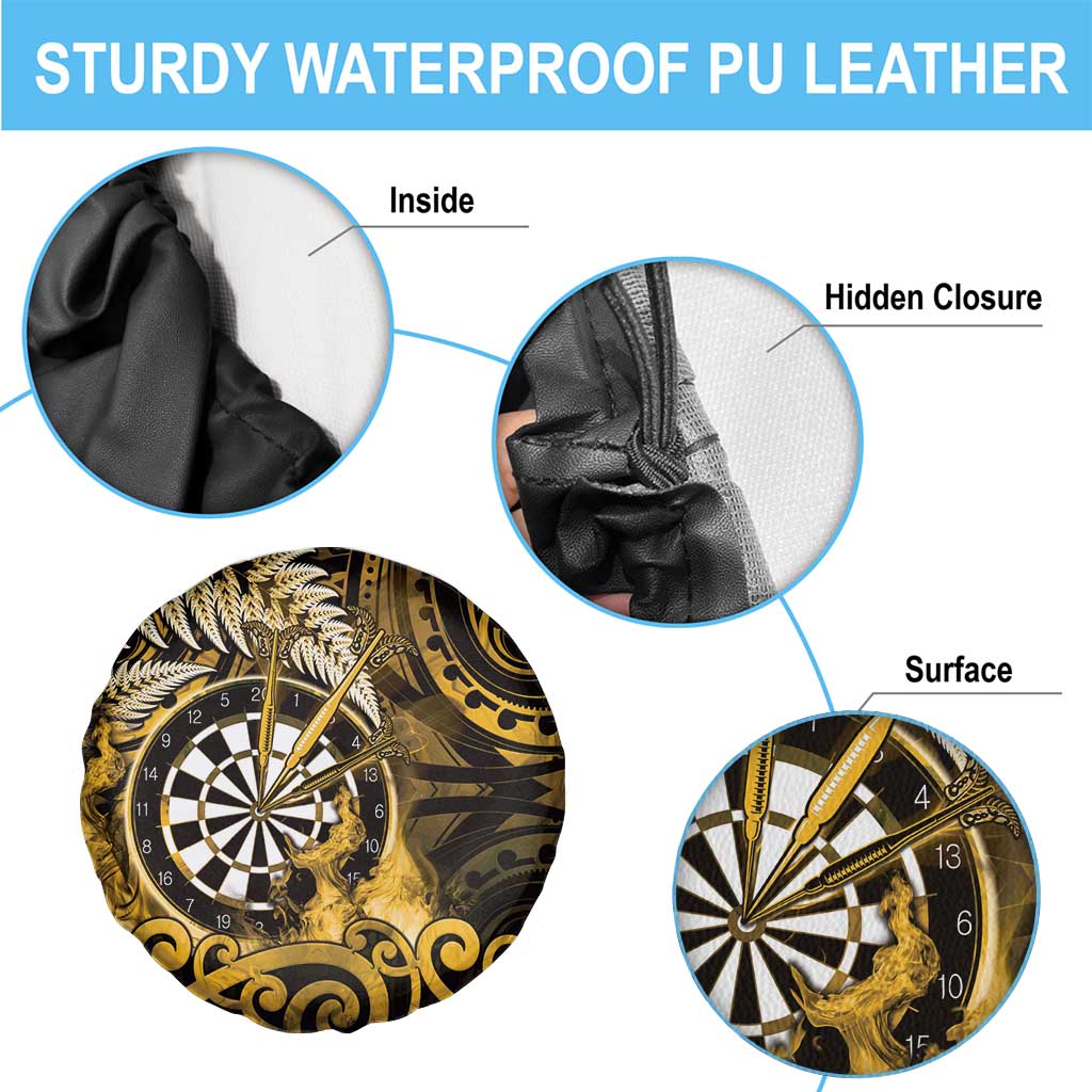 New Zealand Darts Spare Tire Cover Maori Koru Dartboard Gold Flame
