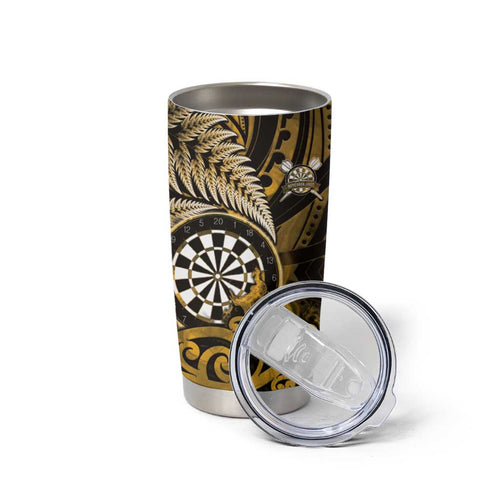 Personalised New Zealand Darts Tumbler Cup Maori Koru Dartboard Gold Flame