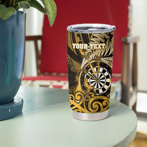 Personalised New Zealand Darts Tumbler Cup Maori Koru Dartboard Gold Flame