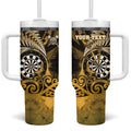 Personalised New Zealand Darts Tumbler With Handle Maori Koru Dartboard Gold Flame