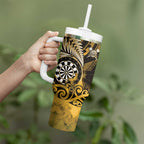 Personalised New Zealand Darts Tumbler With Handle Maori Koru Dartboard Gold Flame