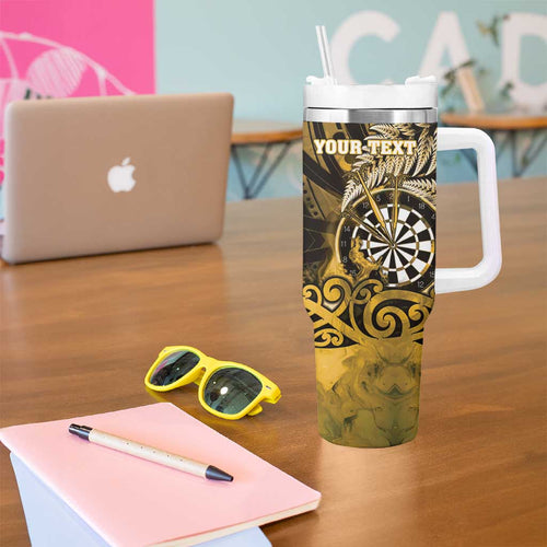 Personalised New Zealand Darts Tumbler With Handle Maori Koru Dartboard Gold Flame