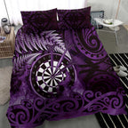 New Zealand Darts Bedding Set Maori Koru Dartboard Purple Flame