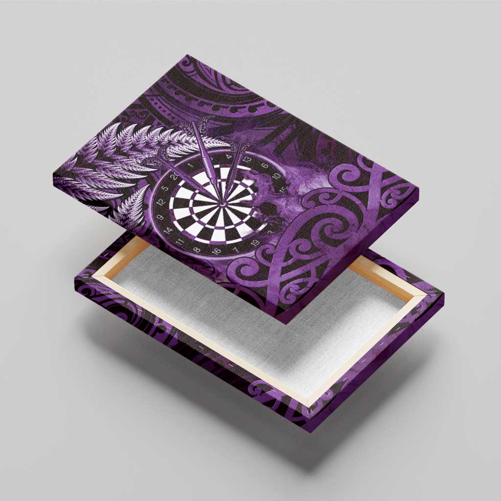 New Zealand Darts Canvas Wall Art Maori Koru Dartboard Purple Flame