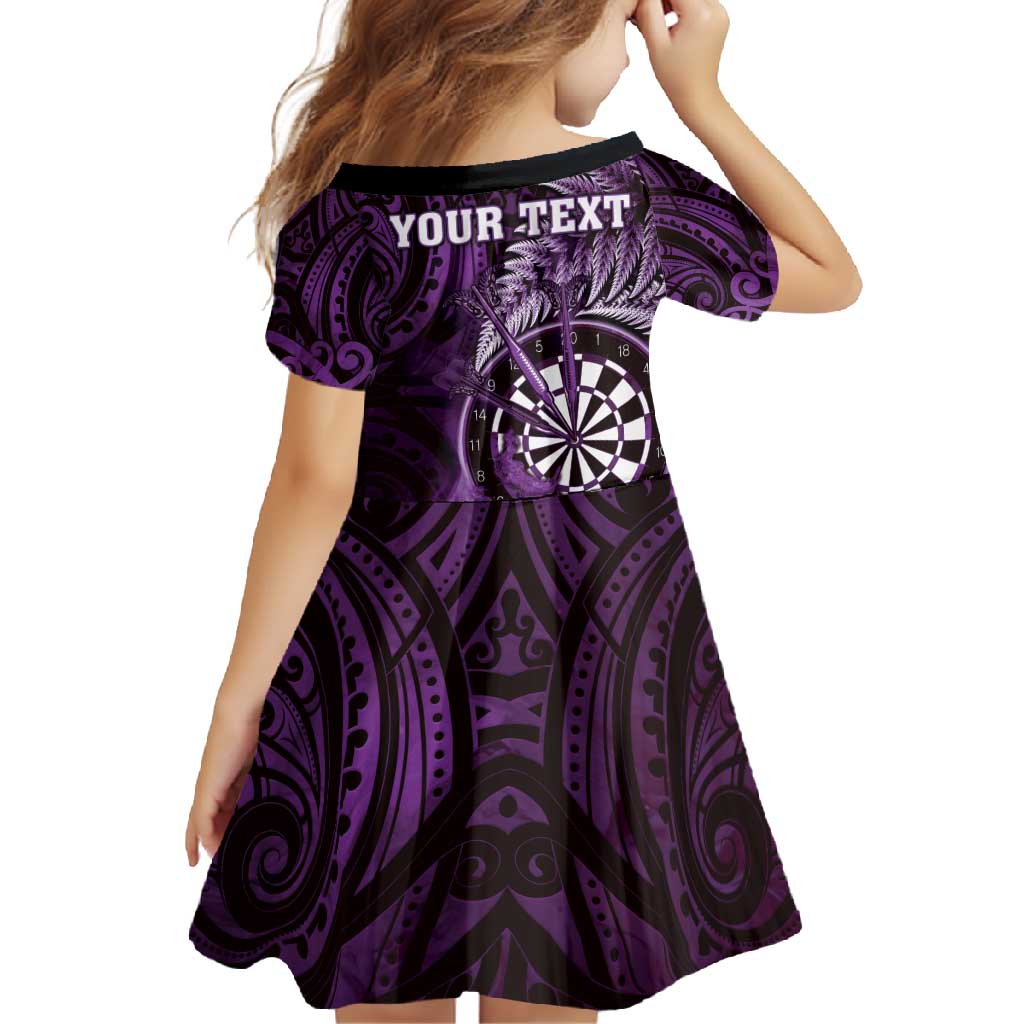 Personalised New Zealand Darts Family Matching Summer Maxi Dress and Hawaiian Shirt Maori Koru Dartboard Purple Flame