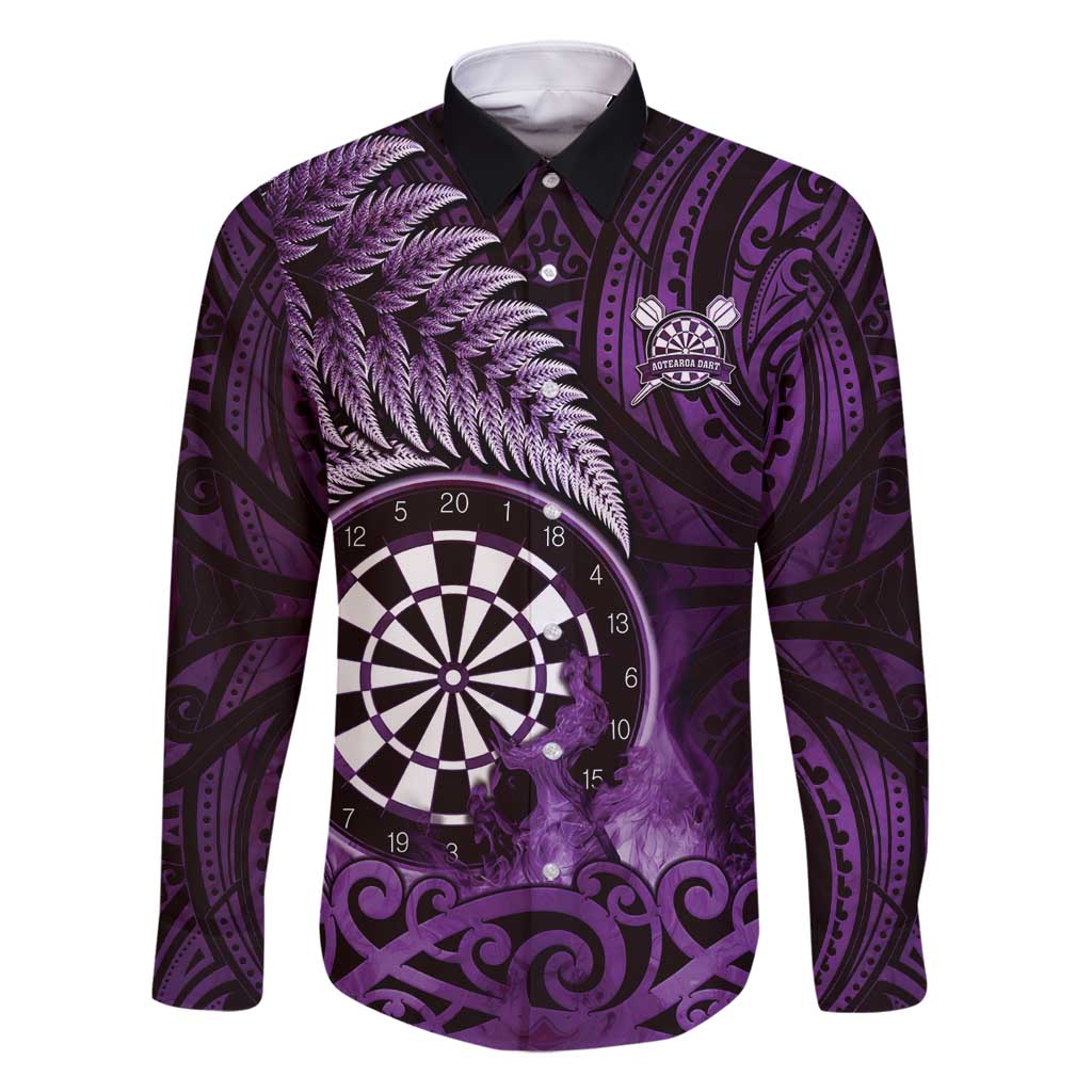 Personalised New Zealand Darts Family Matching Summer Maxi Dress and Hawaiian Shirt Maori Koru Dartboard Purple Flame