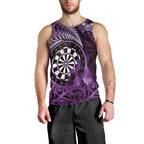 Personalised New Zealand Darts Men Tank Top Maori Koru Dartboard Purple Flame