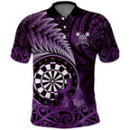 Personalised New Zealand Darts Polo Shirt Maori Koru Dartboard Purple Flame