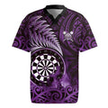 Personalised New Zealand Darts Rugby Jersey Maori Koru Dartboard Purple Flame