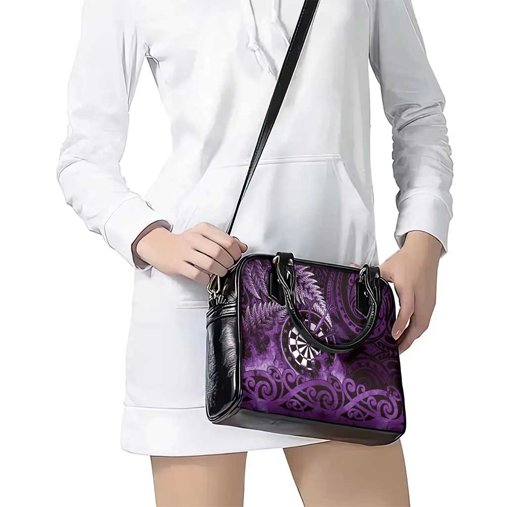 New Zealand Darts Shoulder Handbag Maori Koru Dartboard Purple Flame