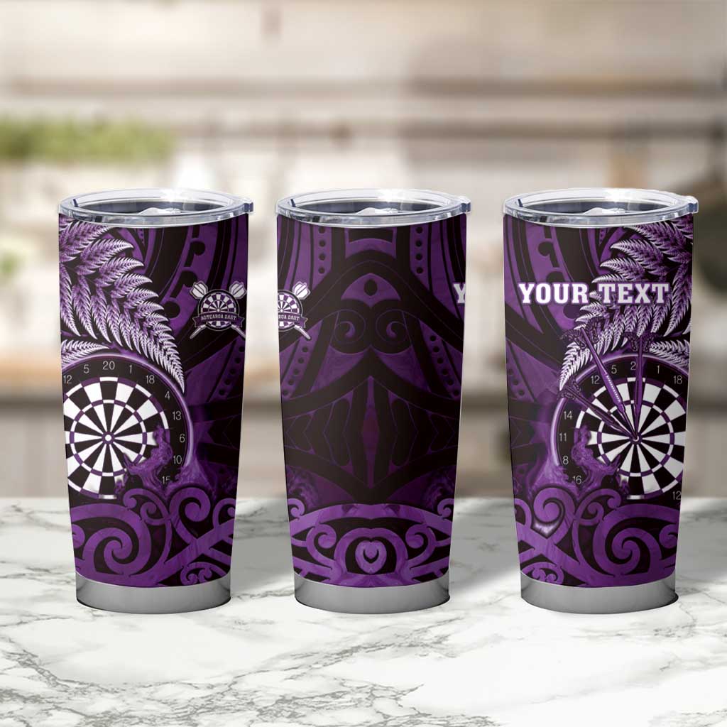 Personalised New Zealand Darts Tumbler Cup Maori Koru Dartboard Purple Flame