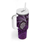 Personalised New Zealand Darts Tumbler With Handle Maori Koru Dartboard Purple Flame