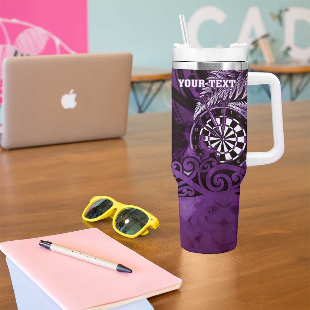 Personalised New Zealand Darts Tumbler With Handle Maori Koru Dartboard Purple Flame