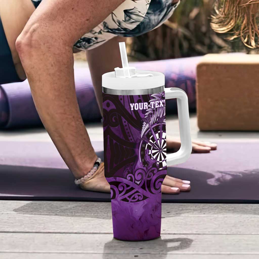 Personalised New Zealand Darts Tumbler With Handle Maori Koru Dartboard Purple Flame
