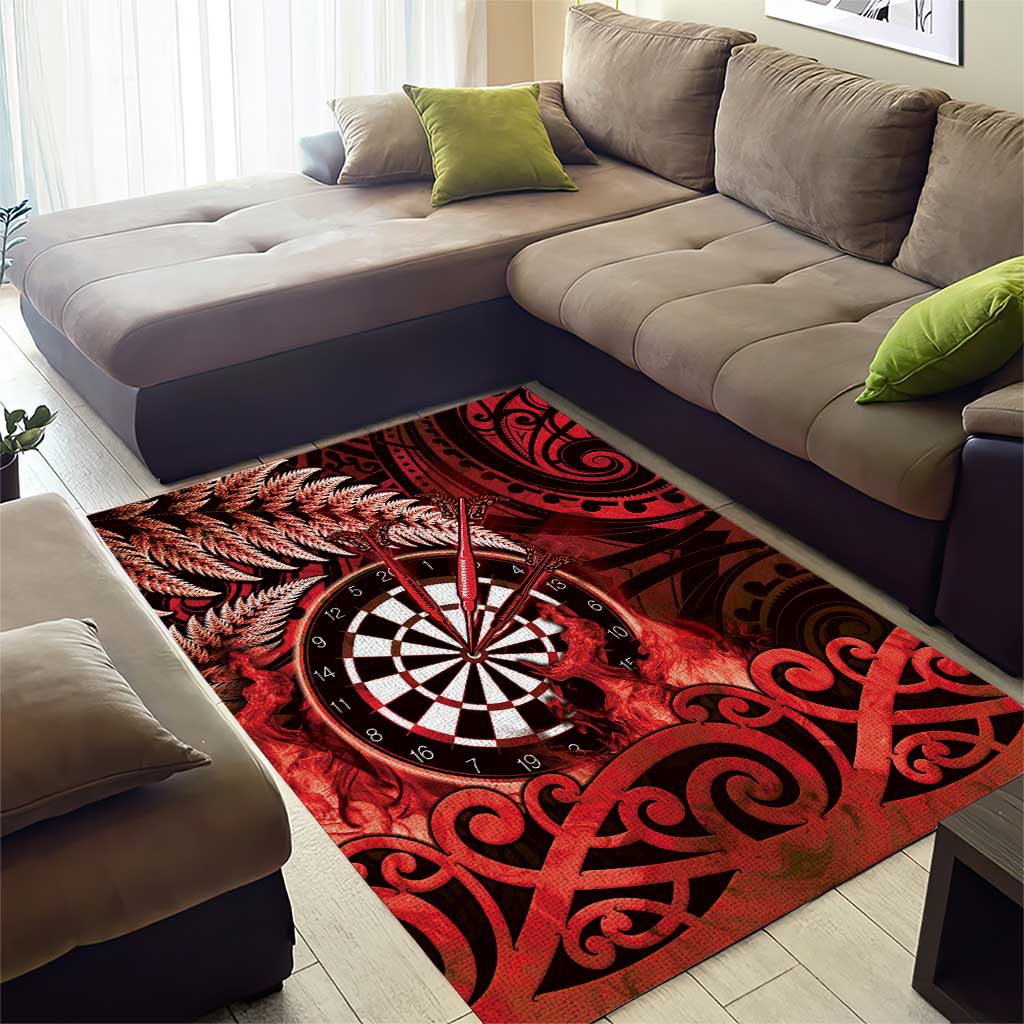 New Zealand Darts Area Rug Maori Koru Dartboard Red Flame