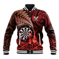 Personalised New Zealand Darts Baseball Jacket Maori Koru Dartboard Red Flame