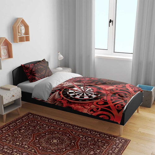 New Zealand Darts Bedding Set Maori Koru Dartboard Red Flame