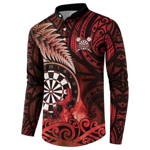 Personalised New Zealand Darts Button Sweatshirt Maori Koru Dartboard Red Flame