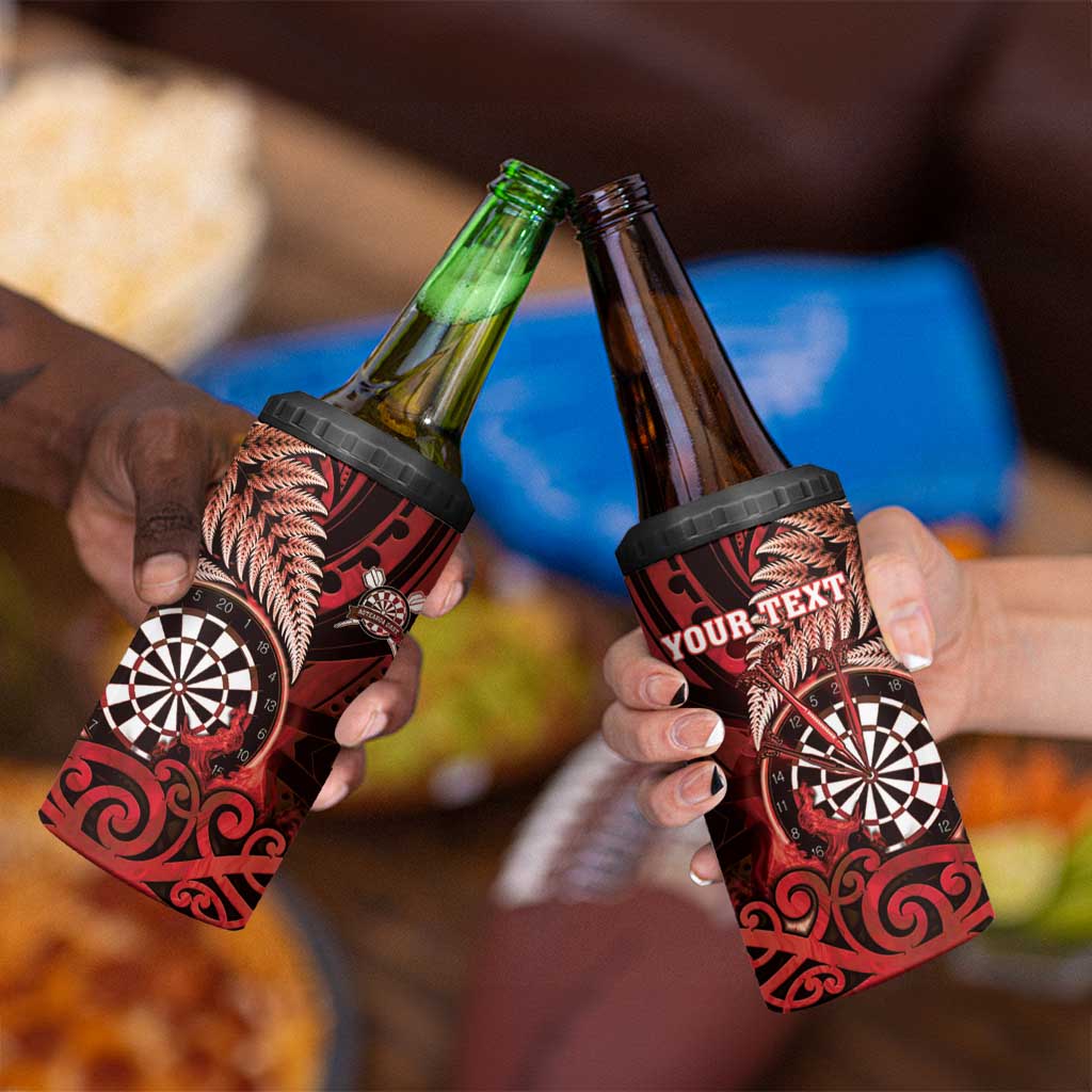 Personalised New Zealand Darts 4 in 1 Can Cooler Tumbler Maori Koru Dartboard Red Flame