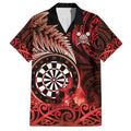 Personalised New Zealand Darts Family Matching Off The Shoulder Long Sleeve Dress and Hawaiian Shirt Maori Koru Dartboard Red Flame