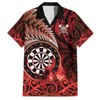 Personalised New Zealand Darts Family Matching Off Shoulder Maxi Dress and Hawaiian Shirt Maori Koru Dartboard Red Flame