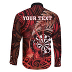 Personalised New Zealand Darts Family Matching Puletasi and Hawaiian Shirt Maori Koru Dartboard Red Flame
