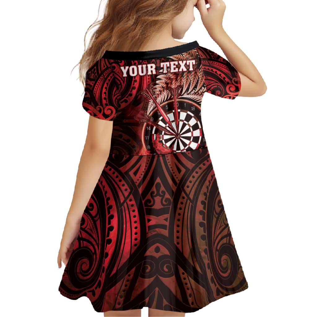 Personalised New Zealand Darts Family Matching Short Sleeve Bodycon Dress and Hawaiian Shirt Maori Koru Dartboard Red Flame