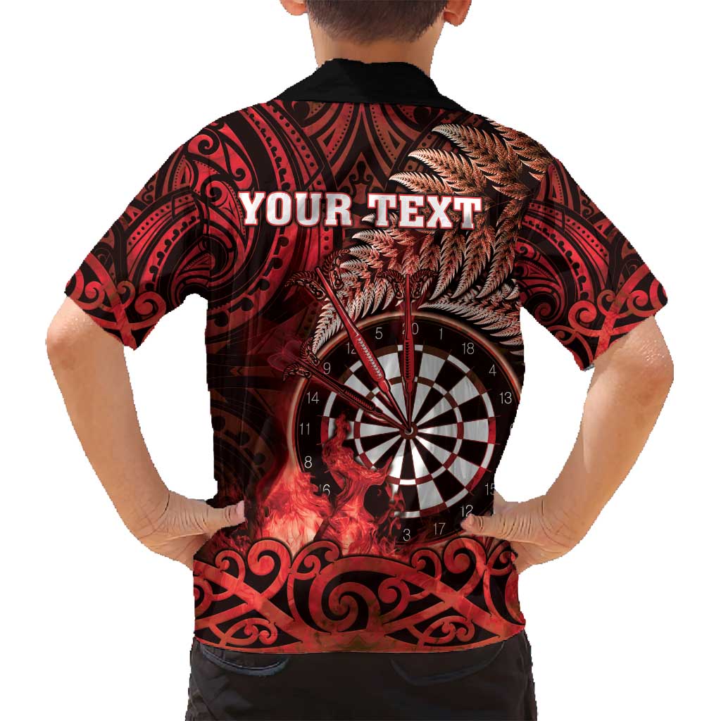 Personalised New Zealand Darts Family Matching Summer Maxi Dress and Hawaiian Shirt Maori Koru Dartboard Red Flame