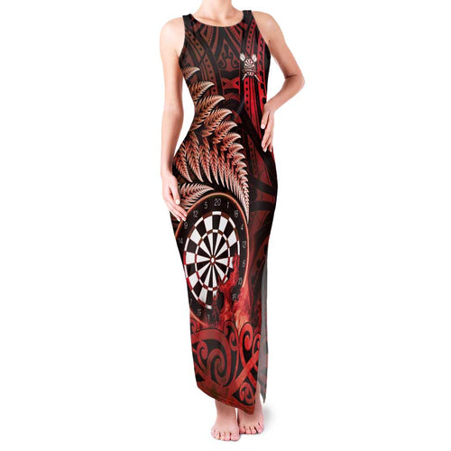 Personalised New Zealand Darts Family Matching Tank Maxi Dress and Hawaiian Shirt Maori Koru Dartboard Red Flame