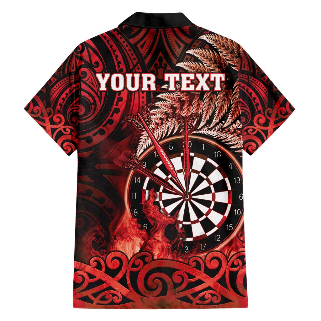 Personalised New Zealand Darts Hawaiian Shirt Maori Koru Dartboard Red Flame