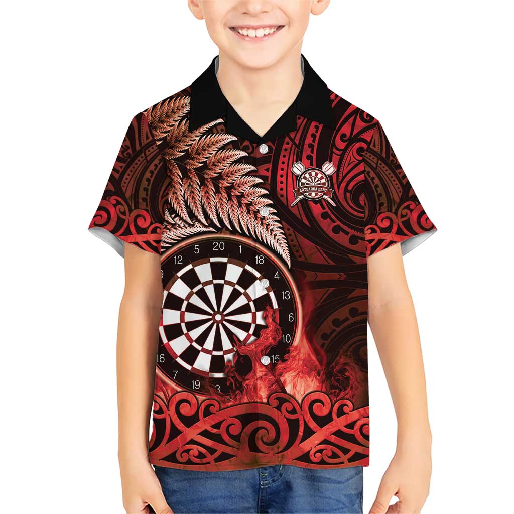 Personalised New Zealand Darts Hawaiian Shirt Maori Koru Dartboard Red Flame