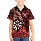 Personalised New Zealand Darts Hawaiian Shirt Maori Koru Dartboard Red Flame