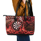 New Zealand Darts Leather Tote Bag Maori Koru Dartboard Red Flame