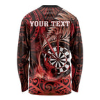 Personalised New Zealand Darts Long Sleeve Shirt Maori Koru Dartboard Red Flame