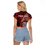 Personalised New Zealand Darts Raglan Cropped T Shirt Maori Koru Dartboard Red Flame