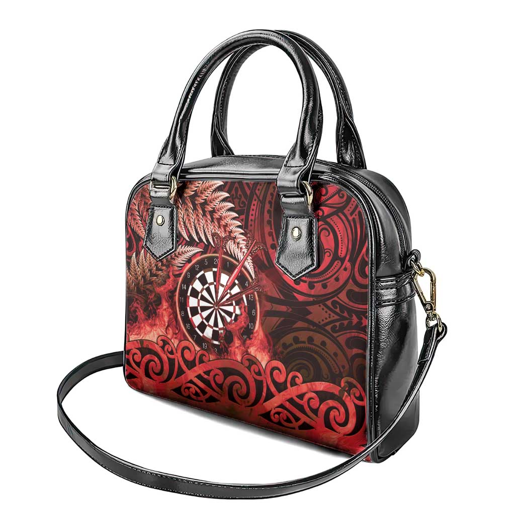 New Zealand Darts Shoulder Handbag Maori Koru Dartboard Red Flame