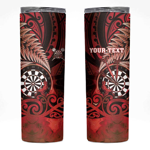 Personalised New Zealand Darts Skinny Tumbler Maori Koru Dartboard Red Flame