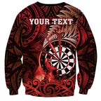 Personalised New Zealand Darts Sweatshirt Maori Koru Dartboard Red Flame