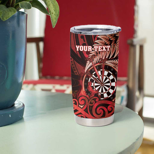 Personalised New Zealand Darts Tumbler Cup Maori Koru Dartboard Red Flame