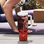 Personalised New Zealand Darts Tumbler With Handle Maori Koru Dartboard Red Flame