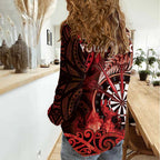 Personalised New Zealand Darts Women Casual Shirt Maori Koru Dartboard Red Flame
